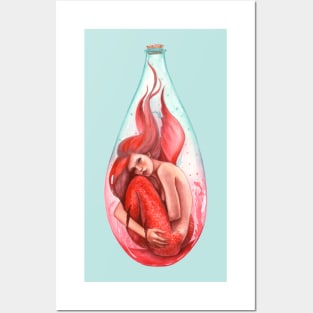 Red Bottled Mermaid Posters and Art